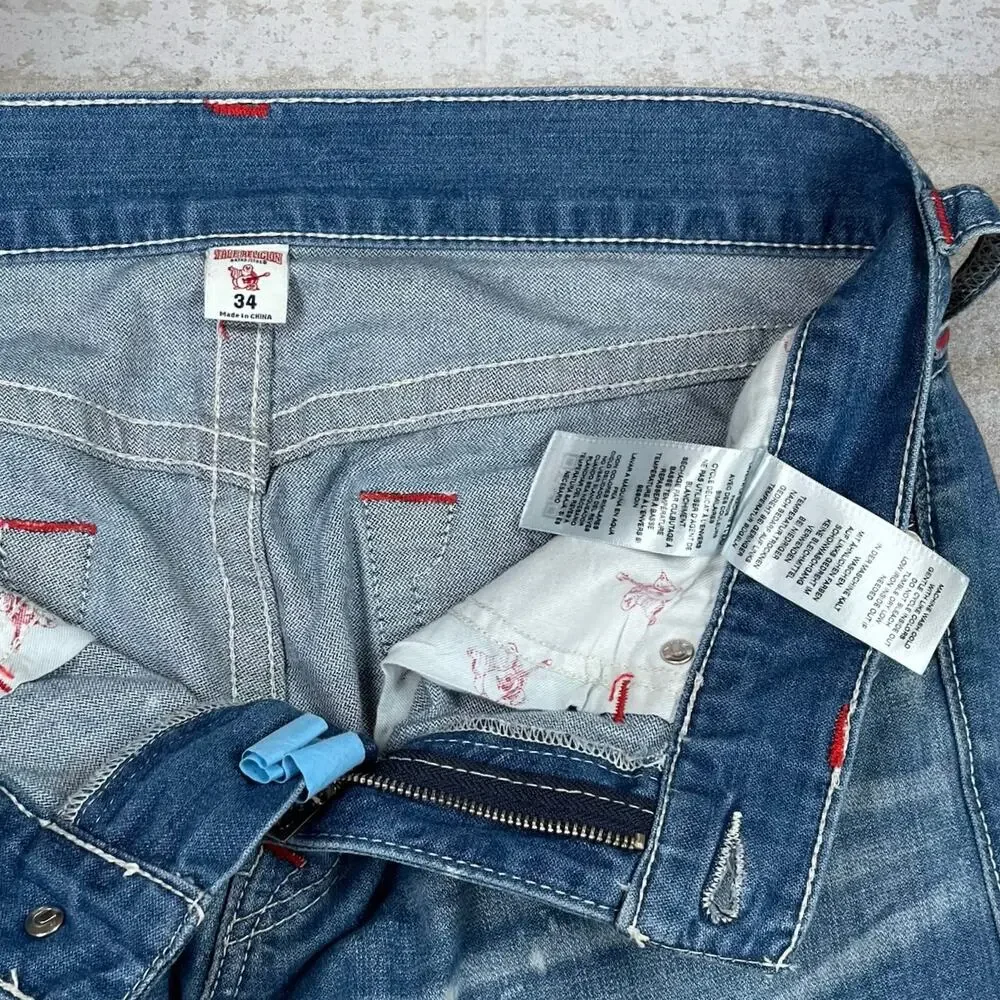 Vintage Y2K True Religion Jeans 34x34 Slim Fit Light Wash Skater Denim Moto